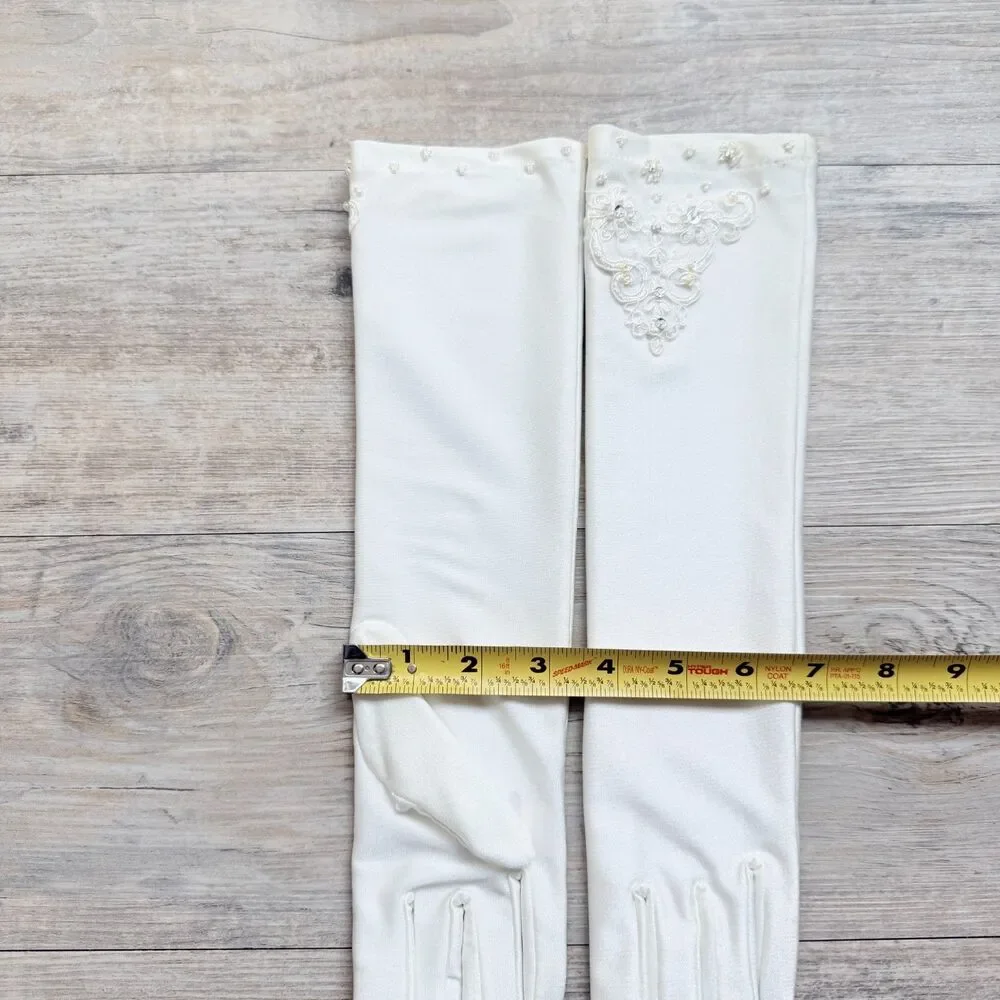 Vintage Bridal Gloves Ivory Beaded Lace Wedding Gloves Long Formal Opera Gloves